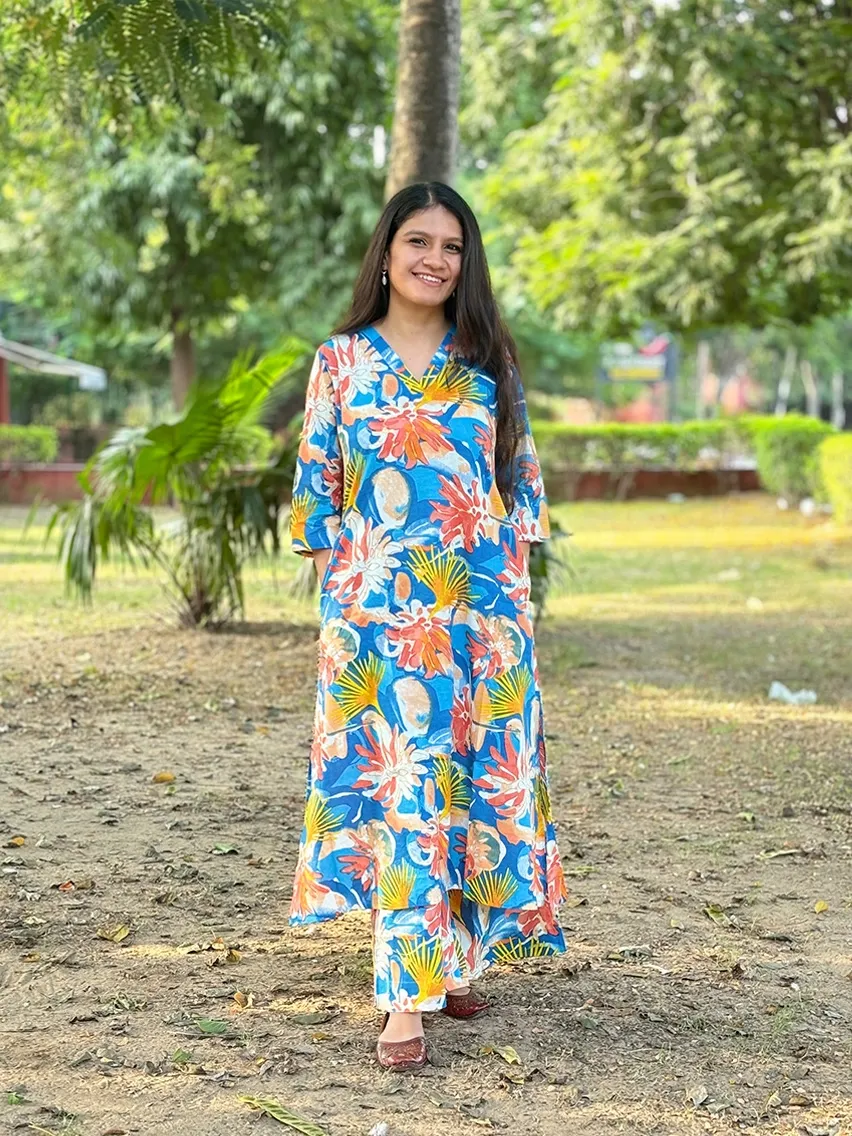 Blue Abstract Print Suit Set