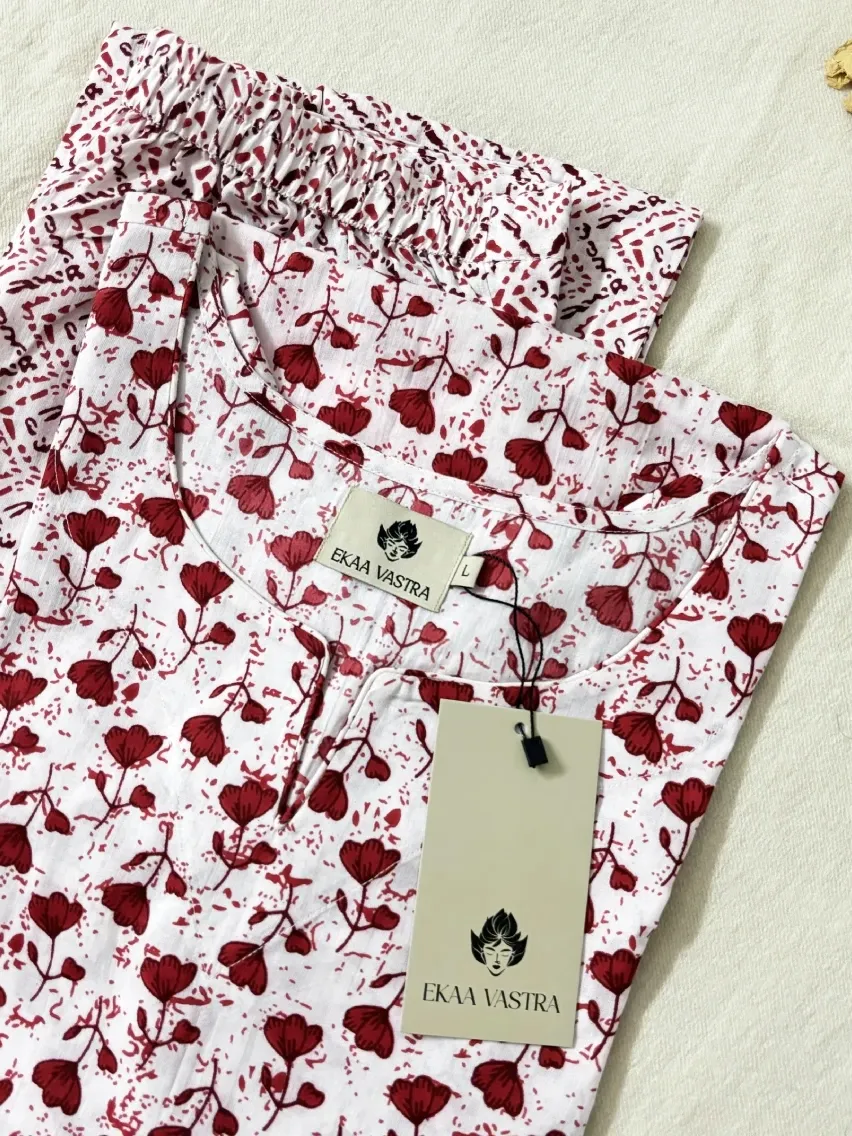 Red Floral Print Suit Set