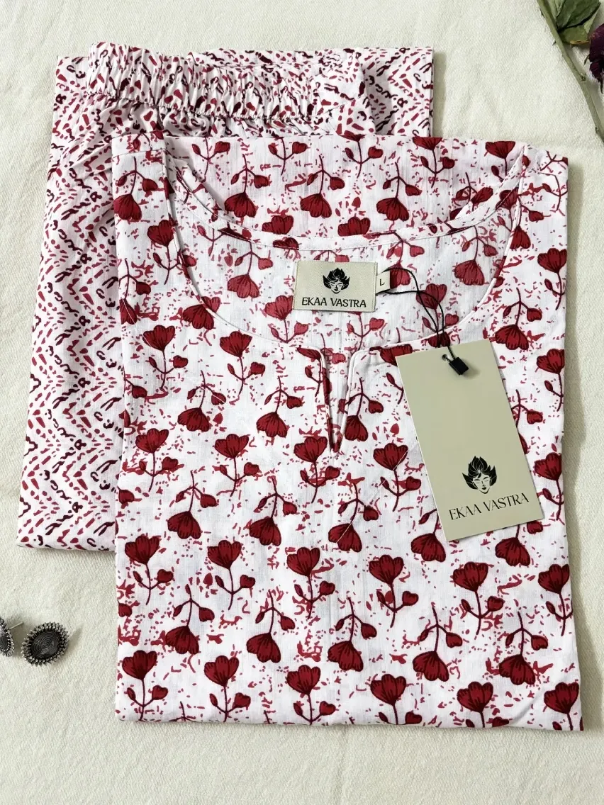 Red Floral Print Suit Set - Alternative View