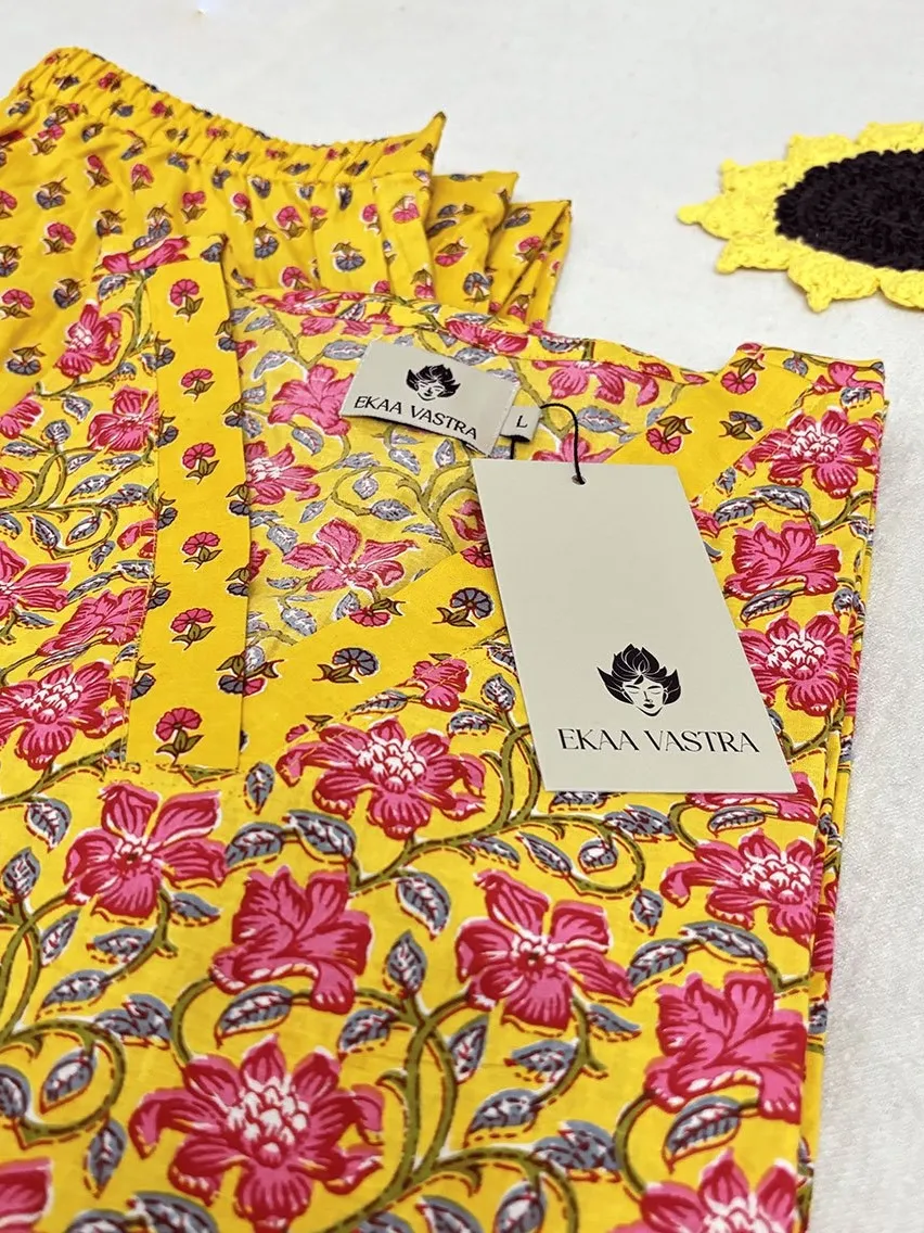 Vibrant Yellow Floral Print Suit Set